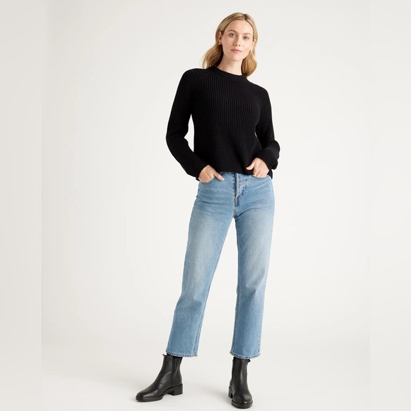 Quince Black 100% Organic Cotton Fisherman Crew Pullover Knit Sweater size M - Picture 4 of 12